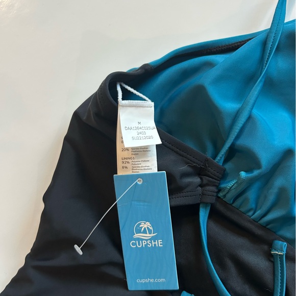 NWT Cupshe Teal and Black Halter Style Swimsuit with Lace Tie Back Size Med - Picture 5 of 5